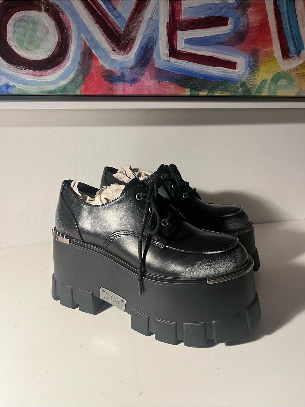 ZIGI Black Chunky Platform Lace-Up Oxfords